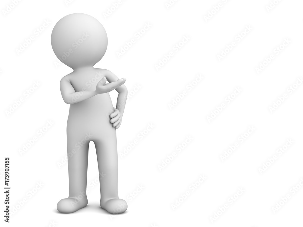 3d man presenter standing and pointing hand at blank space isolated over white background with shadow . 3D rendering. 3d man presenter standing and pointing hand at blank space isolated over white background with shadow . 3D rendering.