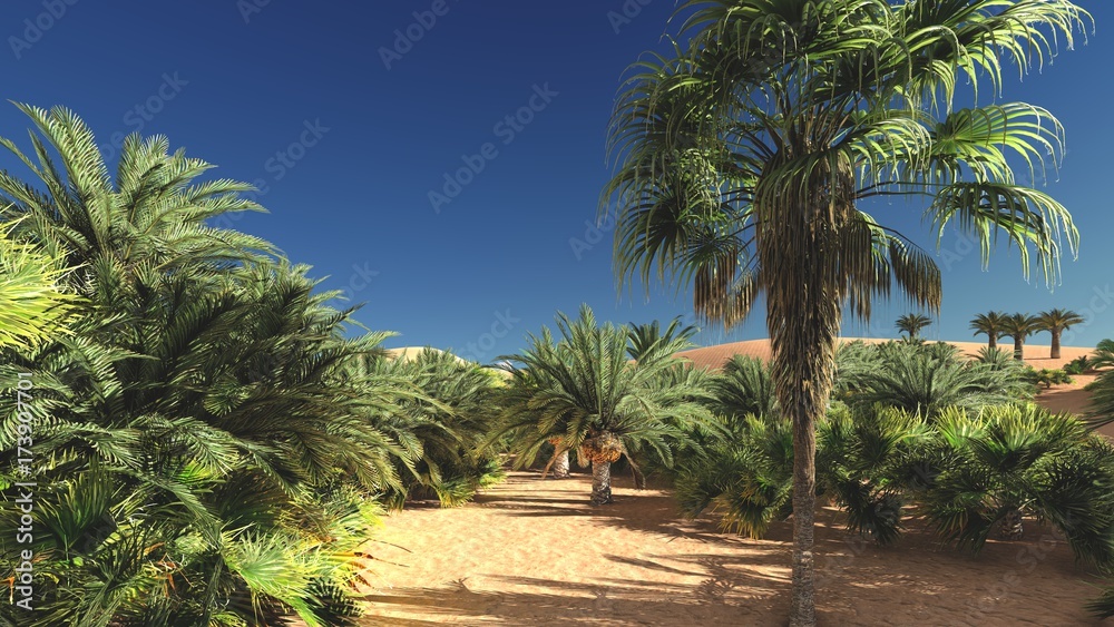 Obraz premium Awesome sight on Sahara desert at sunset 3d rendering