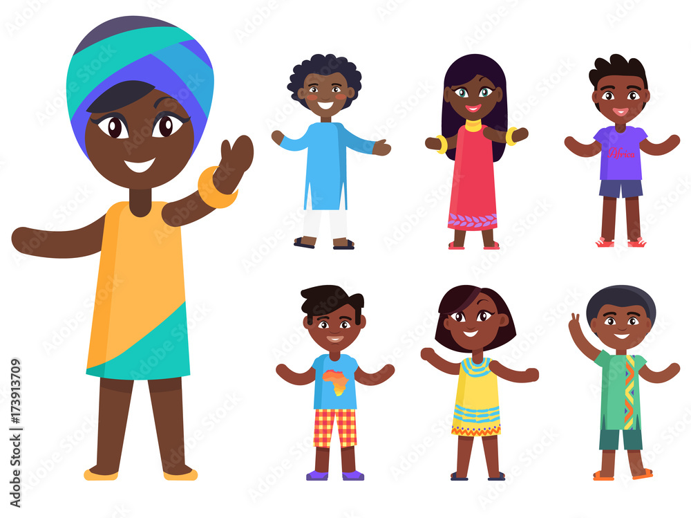African Children Boys and Girls Isolated Vector