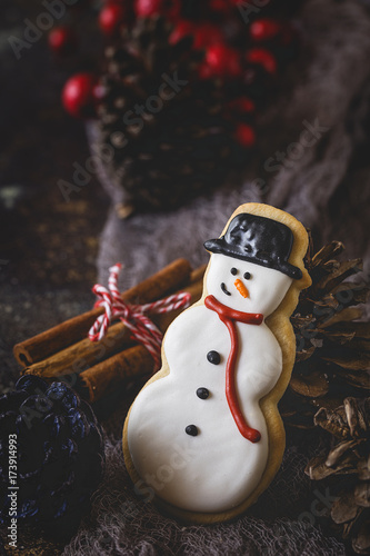 Christmas cookies on wooden table photo