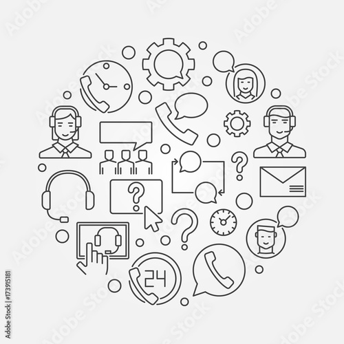 Customer service and support round vector concept illustration