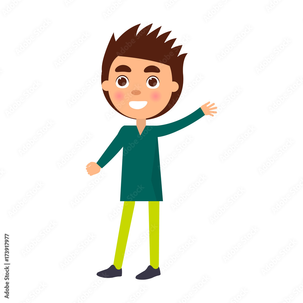 Boy Congratulates with Happy Childrens Day Vector Boy Congratulates with Happy Childrens Day Vector