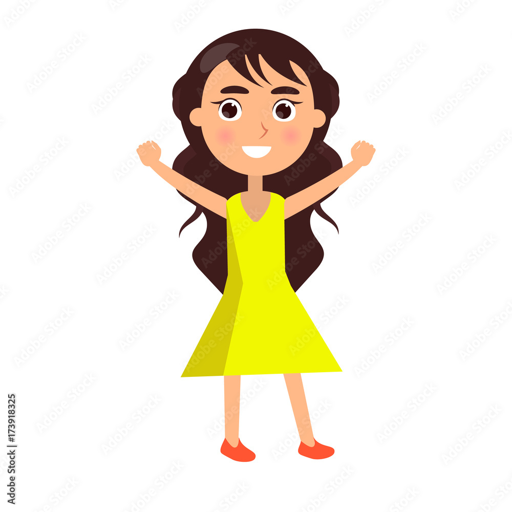 Brunette Girl Greets Happy Childrens Day Vector Brunette Girl Greets Happy Childrens Day Vector
