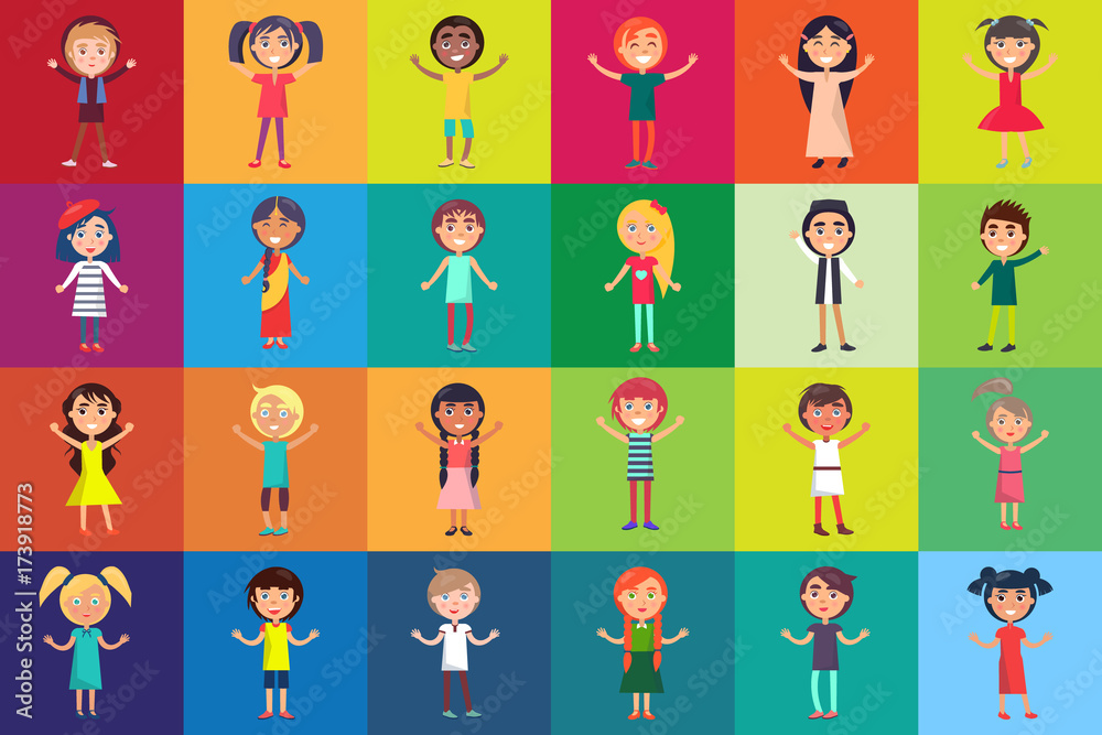 Multinational Kids Isolated on Colorful Background