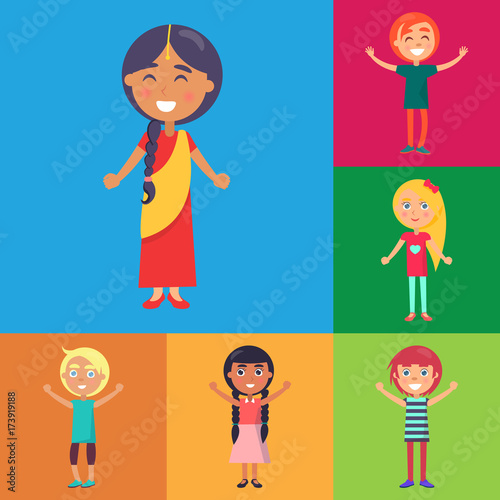 Happy Kids on Colorful Backgrounds Poster