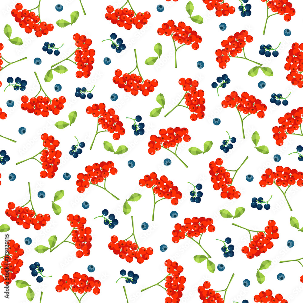 Seamless vector autumn pattern with red and navy blue berries and leaves. Elegant floral seamless pattern. Seamless vector autumn pattern with red and navy blue berries and leaves. Elegant floral seamless pattern.