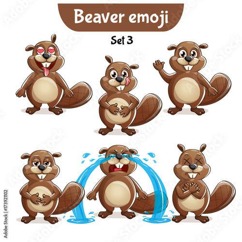 Vector set of cute beaver characters. Set 3