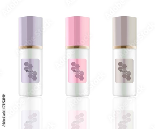 Lotion Cosmetics set Vector realistic mock up. Purple package Hydration cream bottle. Perfect for advertising, flyer, banner, poster. 3d illustration