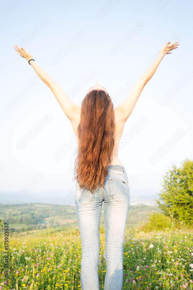 Girl with long beautiful hair feeling free Girl with long beautiful hair feeling free