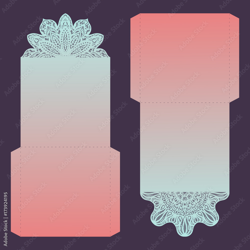 Paper lace envelope template, mockup for laser cutting. Stock Vector