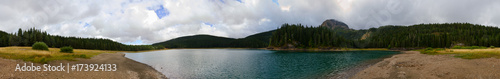 Panoramic view of Black Lake on cloudy September day, Durmitor National Park, Montenegro