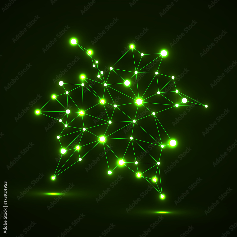 Fototapeta premium Neon maple leaf in abstract geometric shape, vector illustration eps 10