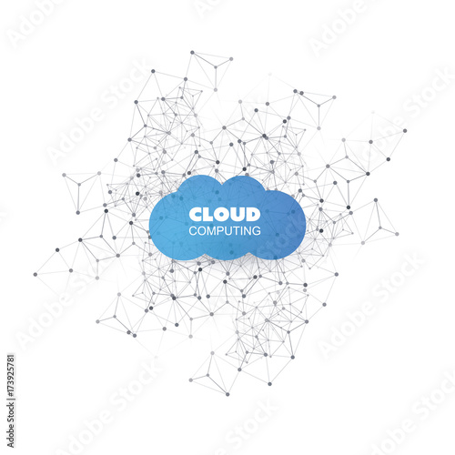 Cloud Computing Design Concept with Wireframe - Digital Network Connections, Technology Background
