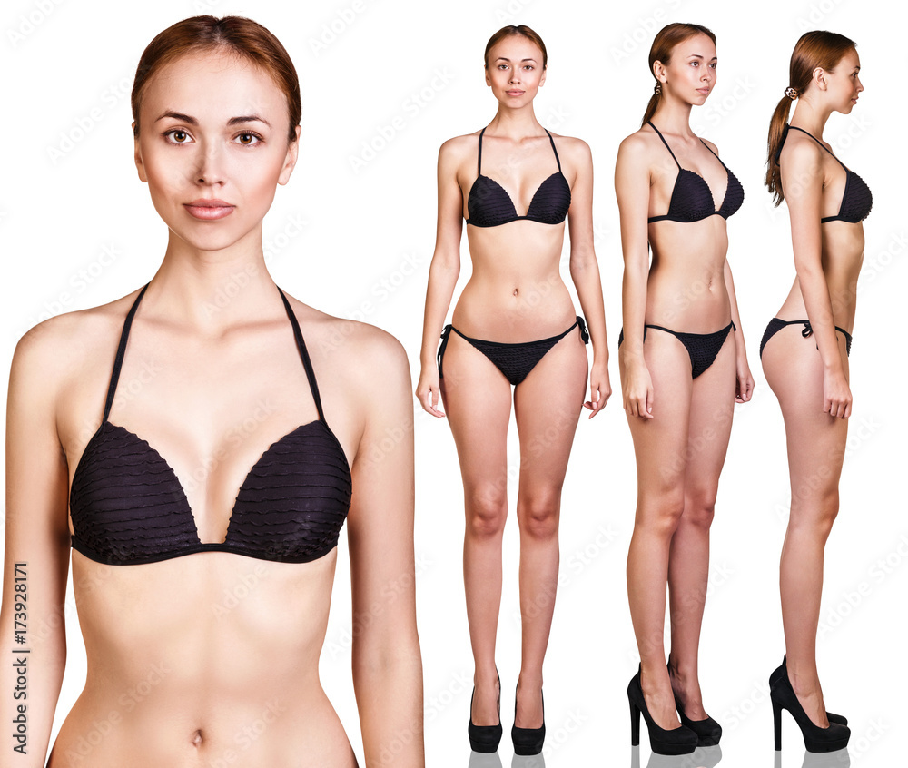 Set of woman's perfect body from all angles. Stock Photo