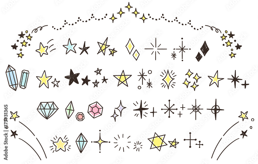 Naklejka Zestaw ślicznych ręcznie rysowane ikony musujące gwiazdki (kolor)