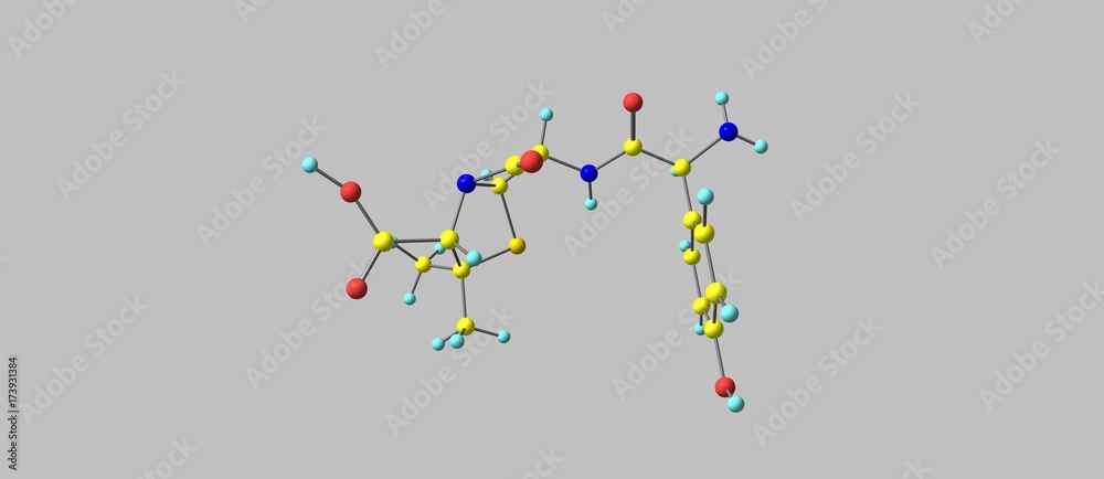 Amoxicillin molecular structure isolated on grey