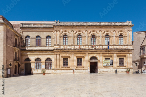 Siracusa (Sicily, Italy) - View of Piazza Duomo in ancient island of Ortigia, Palazzo Sovrintendenza Beni Culturali provincia di Siracusa