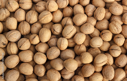 Background with fresh raw walnuts