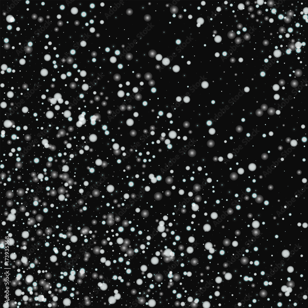 Beautiful falling snow. Abstract pattern with beautiful falling snow on black background. Symmetrical Vector illustration.