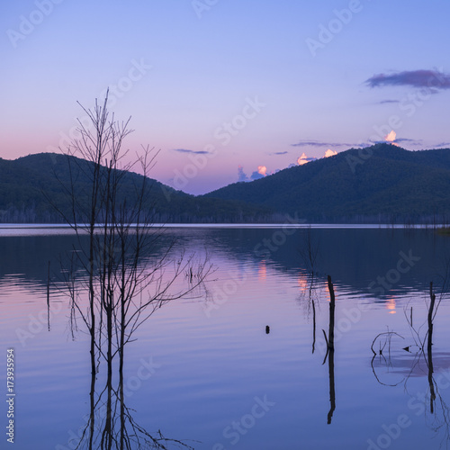 Hinze dam in the Gold Coast Hinterlands at dusk photo