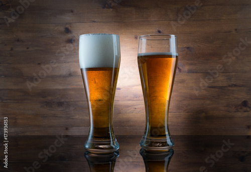 Two glasses of golden beer