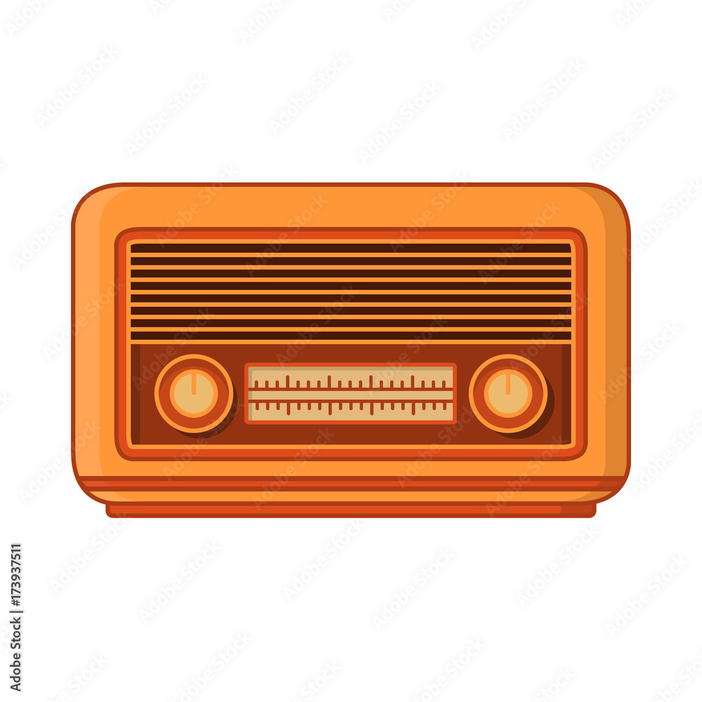 Fototapeta premium Vintage old retro of radio receiver of stations.The receiver in the wooden case twentieth of a century.In flat linear style vector. An icon for a website of games.