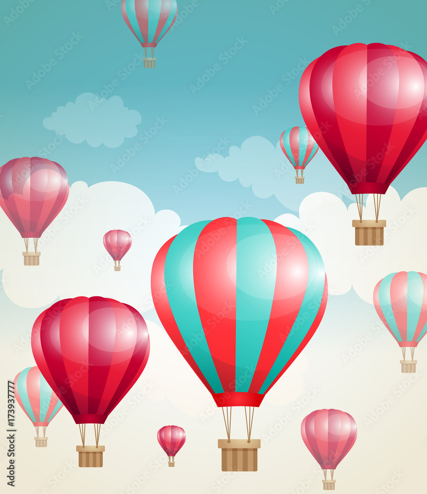 Red air balloons and clouds.