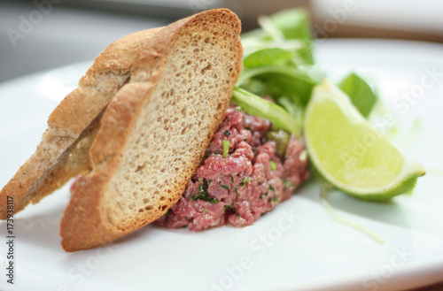 Beef Tartare with Toast on plate