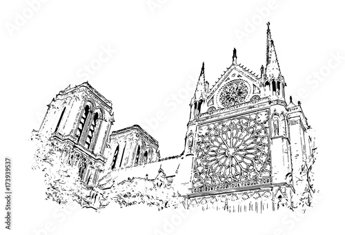 Vector Sketch of Notre-Dame de Paris France in illustration.