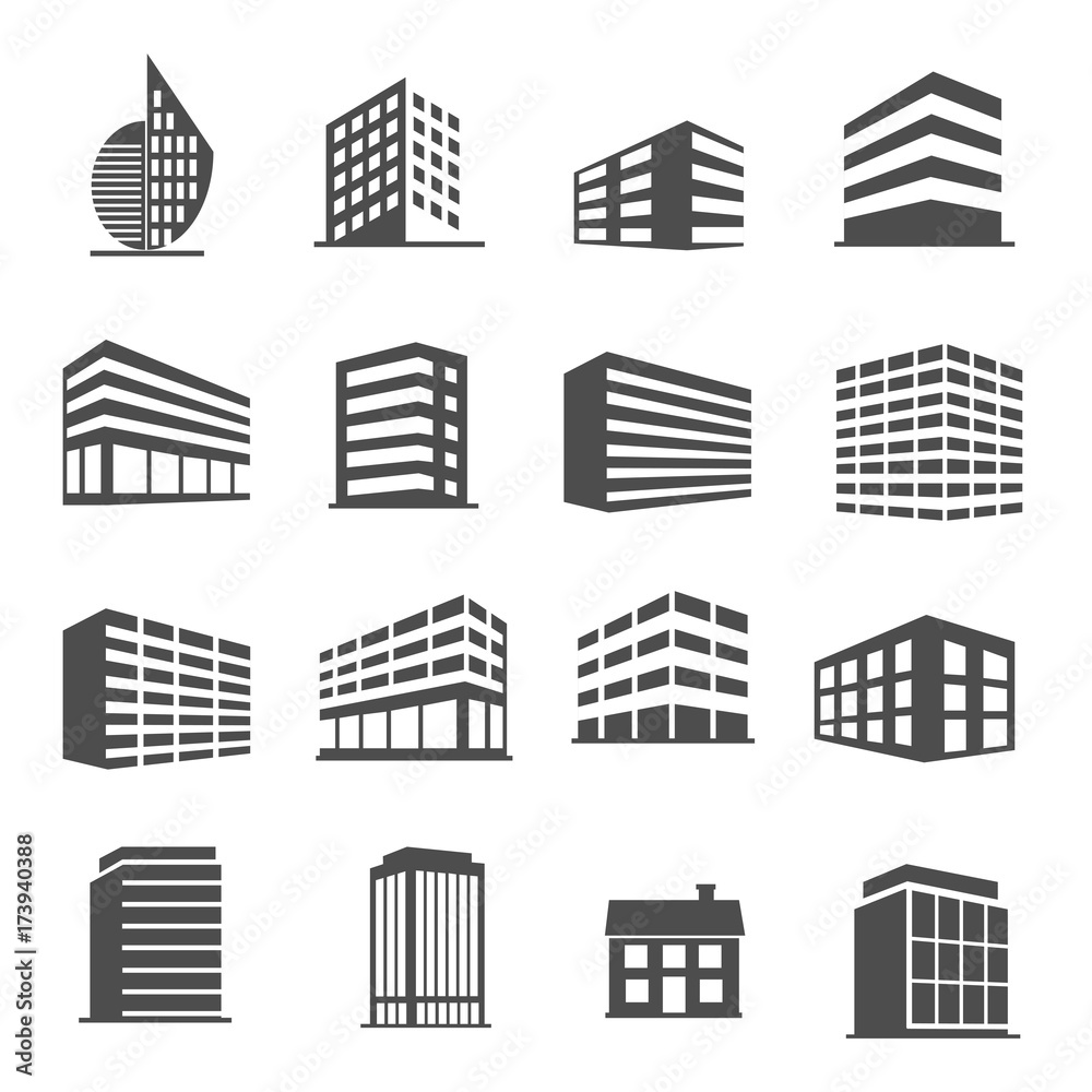 building and estate icons set vector