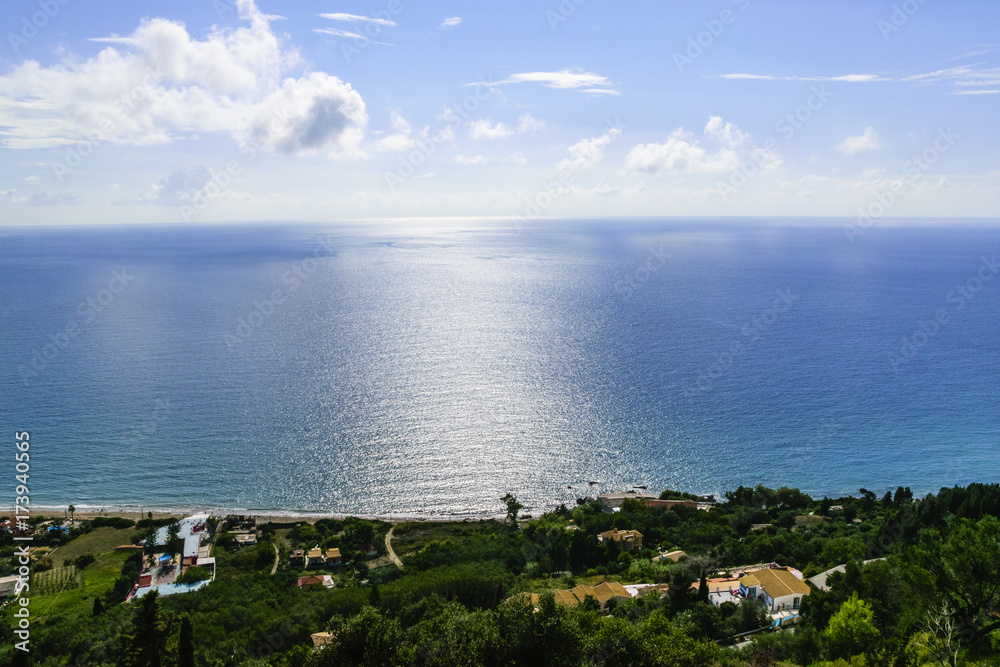 High Angle View Of Light Blue Sea Against Cloudy Sky