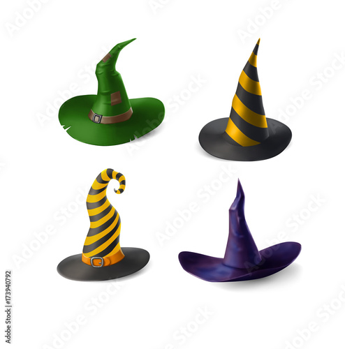 Witch hats set isolated on white background
