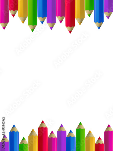 Colour pencils border on white background.