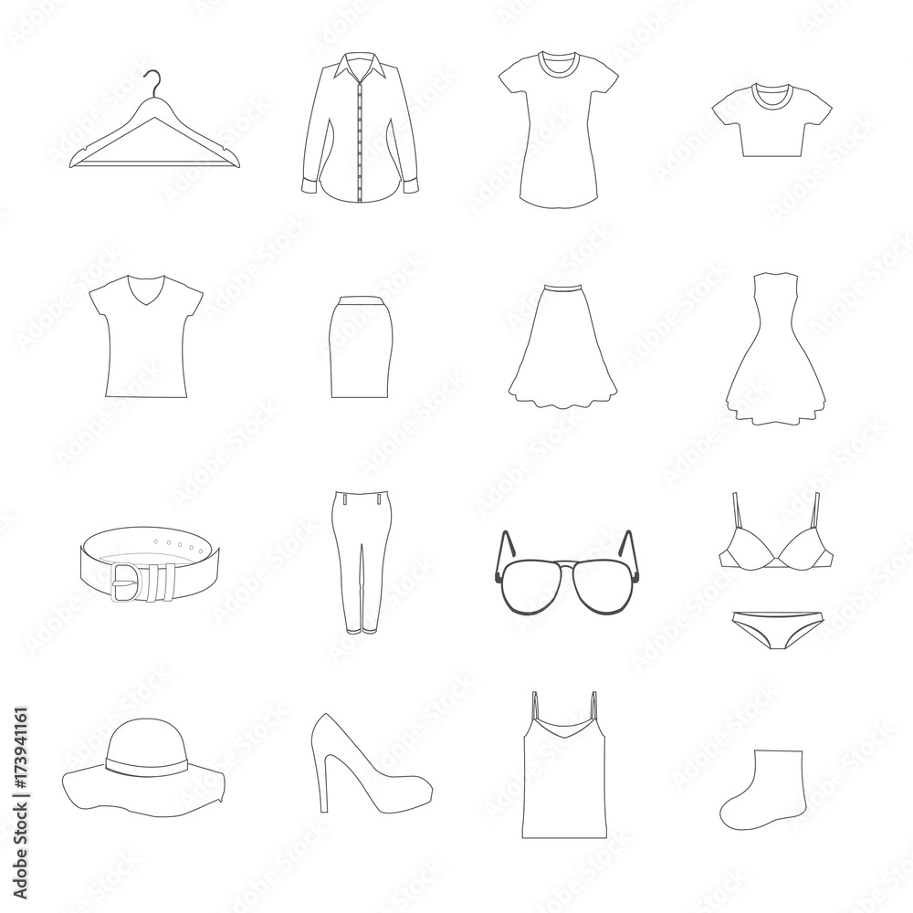 clothes of woman in white icons set vector clothes of woman in white icons set vector