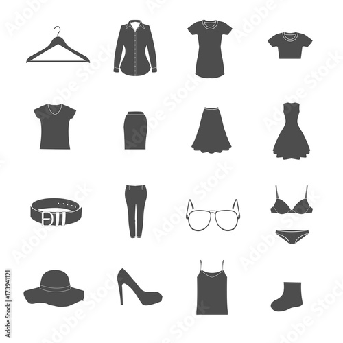 clothes of woman icons set vector