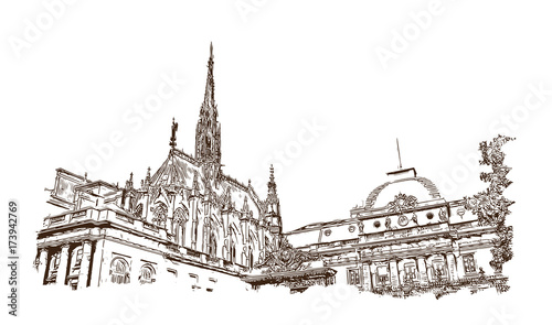 Vector Sketch of Notre-Dame de Paris France in illustration.