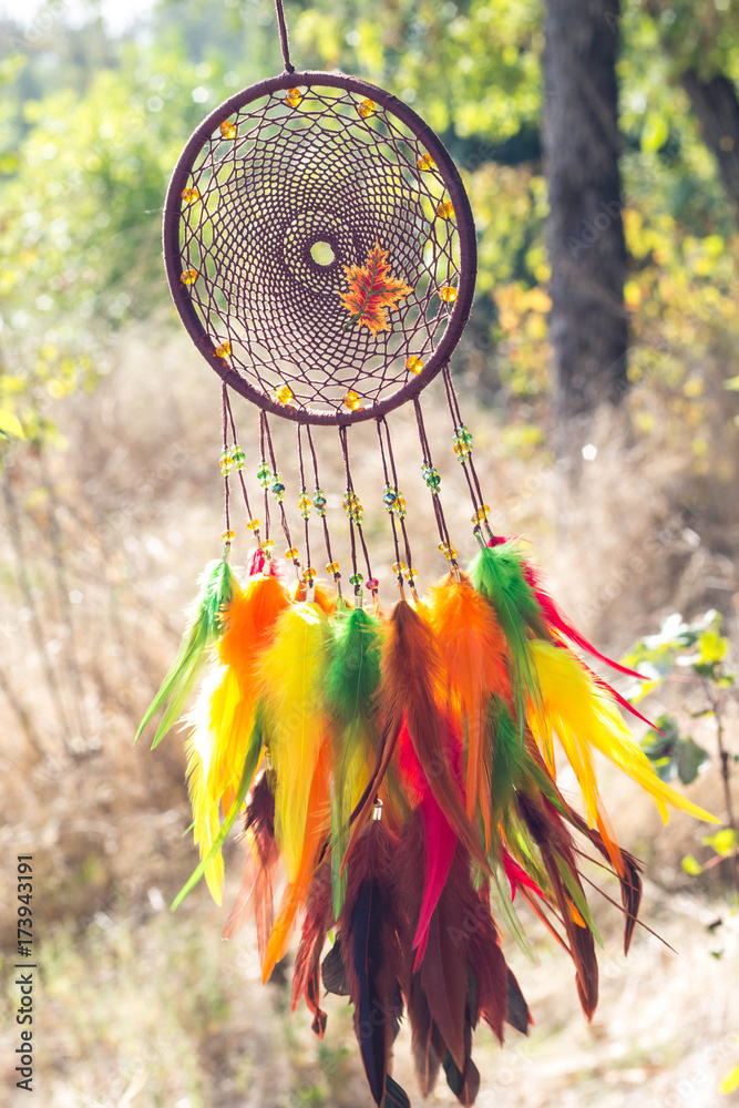 Handmade dream catcher with feathers threads and beads rope hanging Handmade dream catcher with feathers threads and beads rope hanging