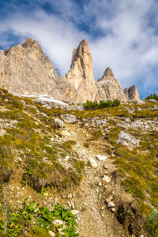 Fototapeta premium View at the rock South side of Tre Cime Mountains in Dolomites - Italy