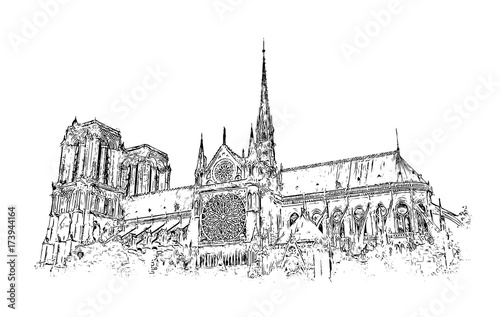 Vector Sketch of Notre-Dame de Paris France in illustration.