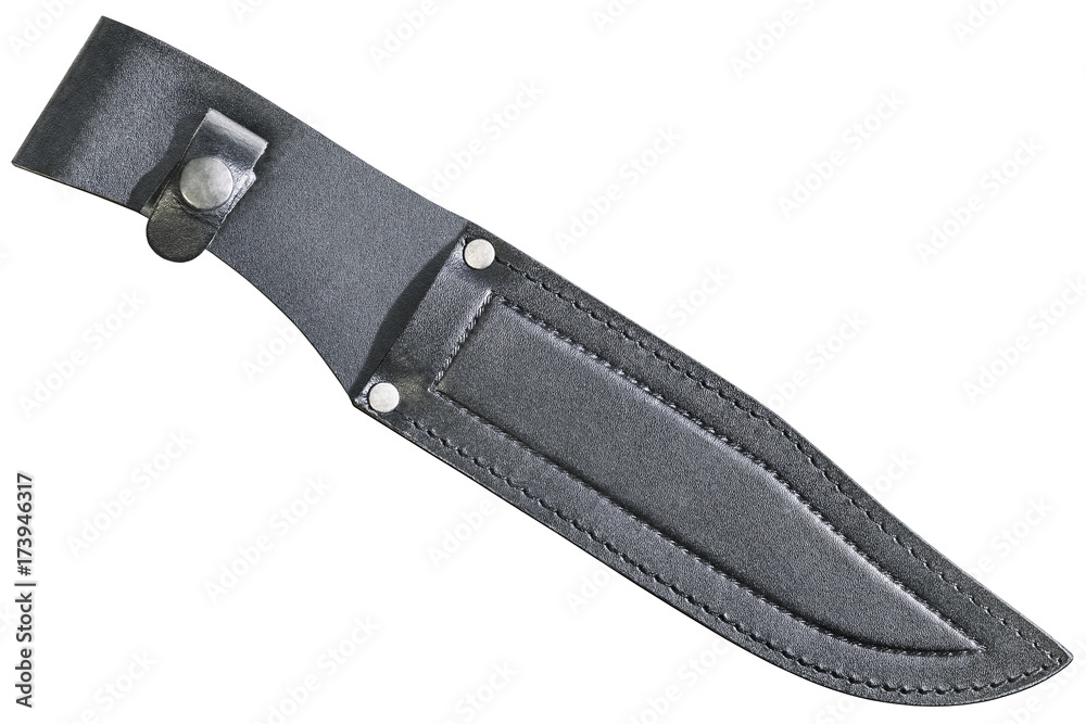 Combat Hunting Survival Bowie Knife Black Leather Sheath Isolated On White Background Combat Hunting Survival Bowie Knife Black Leather Sheath Isolated On White Background