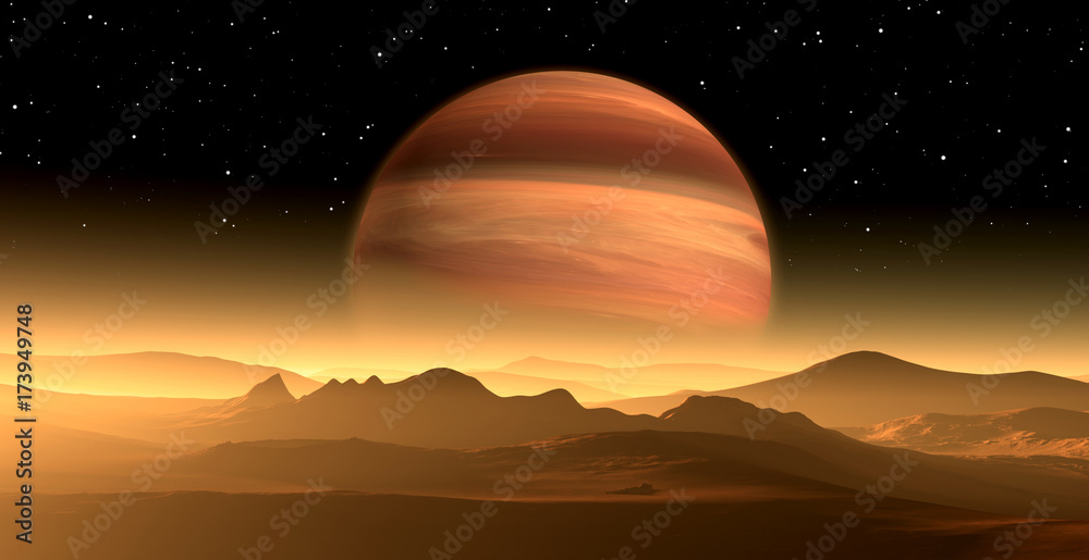 Fototapeta premium New Exoplanet or Extrasolar gas giant planet similar to Jupiter with moon