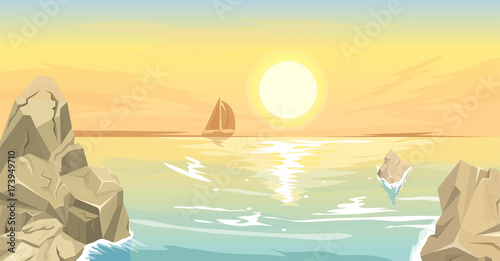 Seascape with sunset