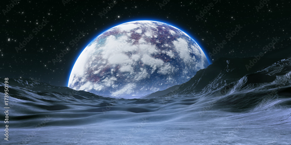 Obraz premium New Exoplanet or Extrasolar planet with atmosphere and moon