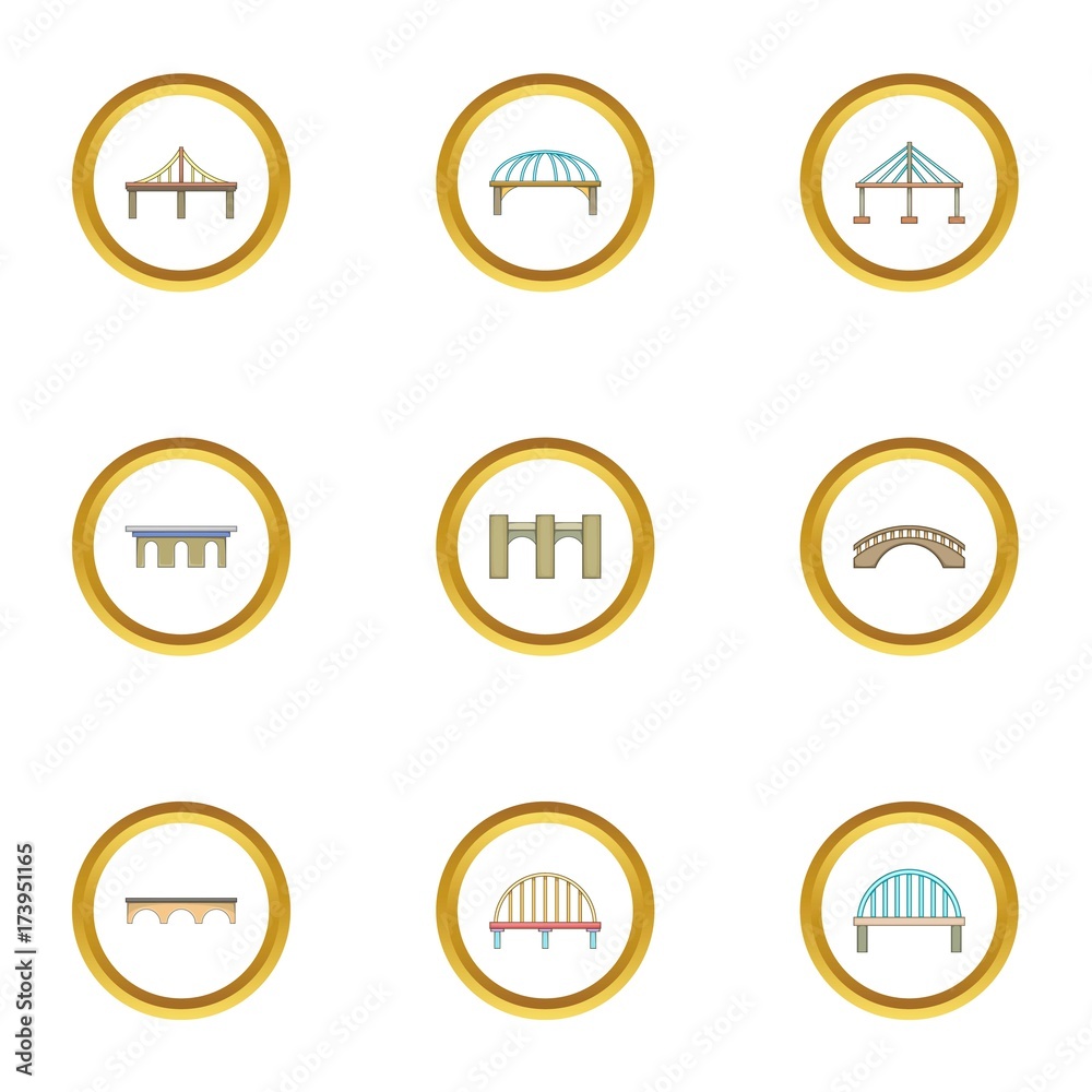Various bridges icons set, cartoon style Various bridges icons set, cartoon style