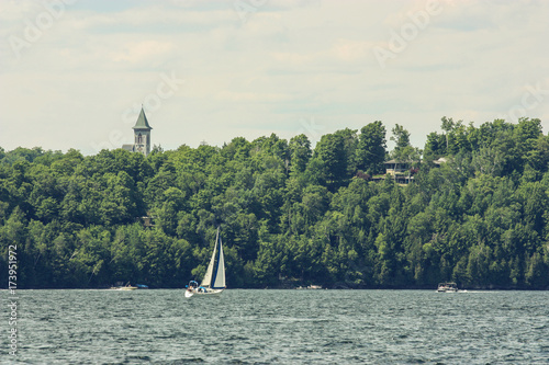sailing on lake memphremagog; knowlton's landing, quebec, canada