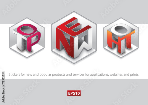Stickers for new and popular products and services for applications, websites and prints.