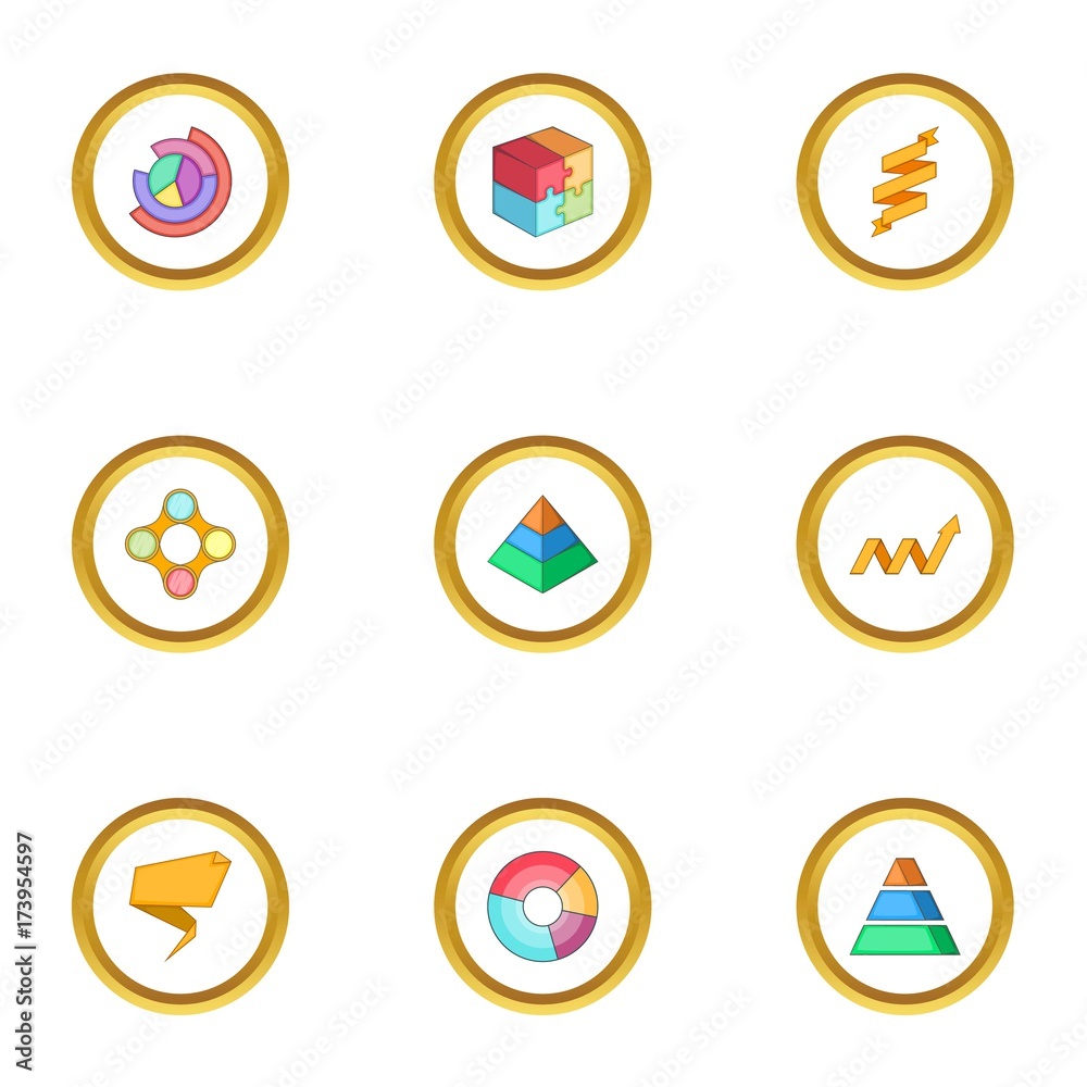 Business chart icons set, cartoon style Business chart icons set, cartoon style