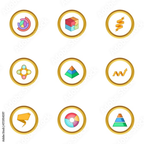 Business chart icons set, cartoon style