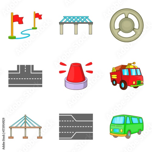 Road lane icons set, cartoon style
