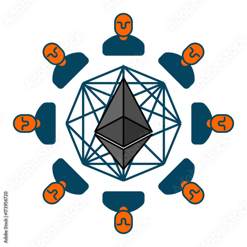 Etherium pool. Extraction of Cryptocurrency. Mining is virtual money. Vector illustration